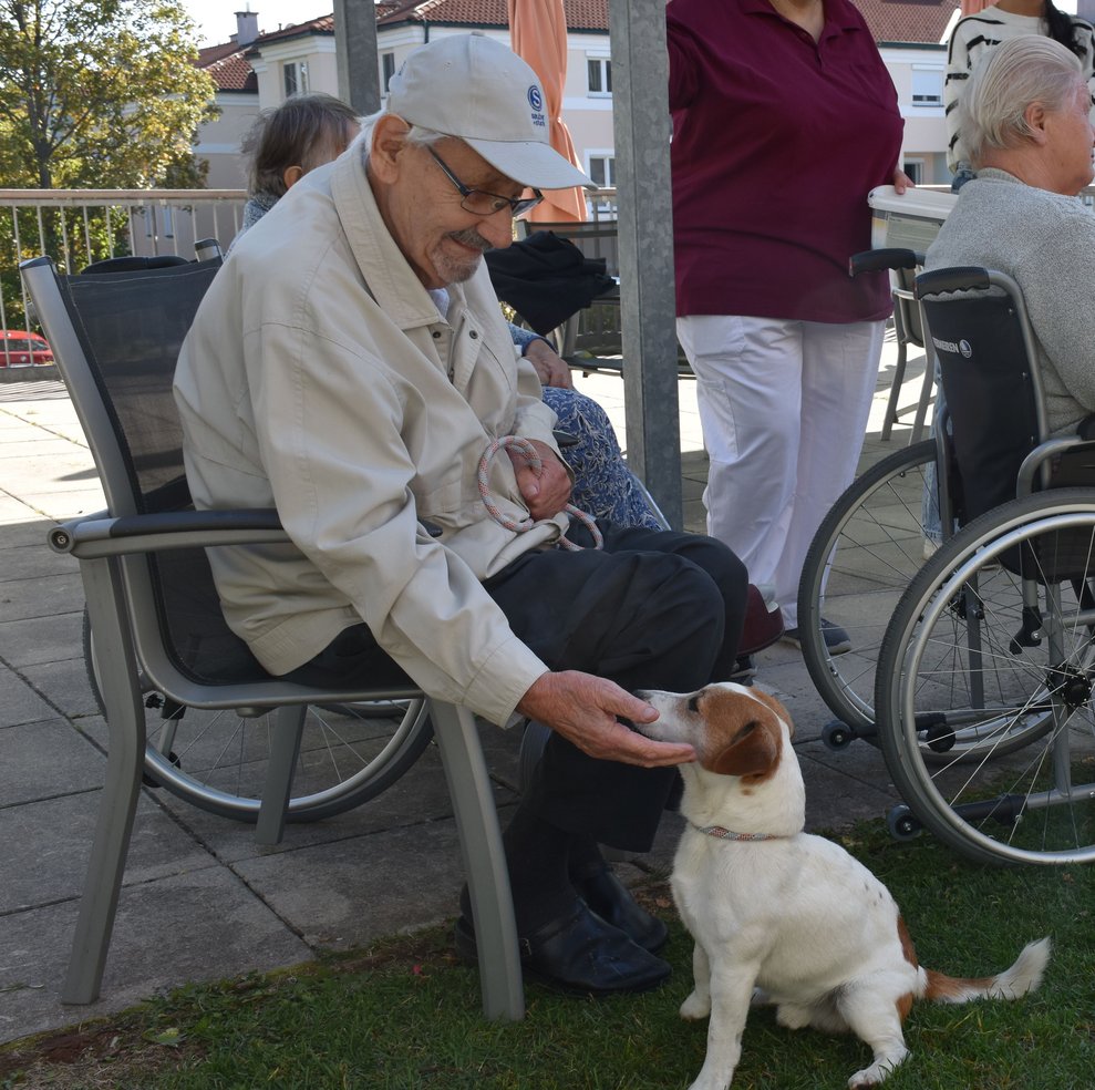 Ein Mann und ein Hund.